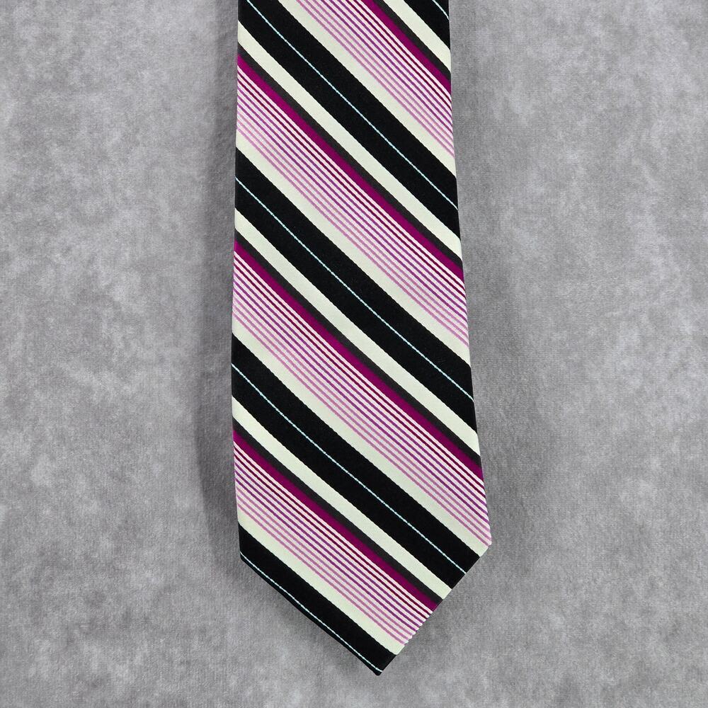 Croft & Barrow Purple Black Silver Stripe 99% Silk Executive Men's Neck Tie